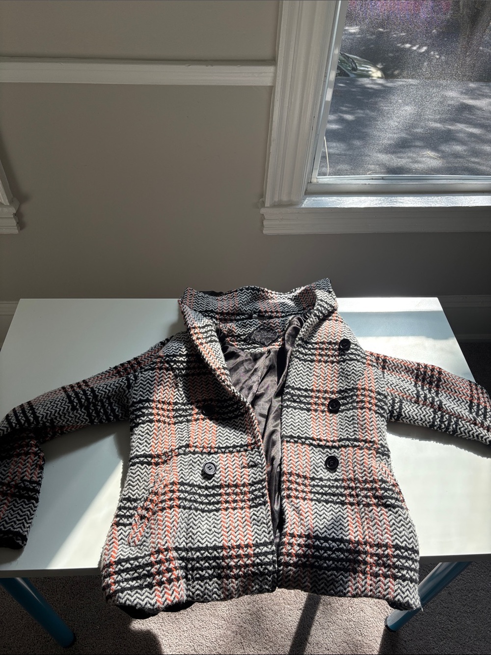 Jou Jou Black, White & Pink Plaid Double-Breasted Blazer